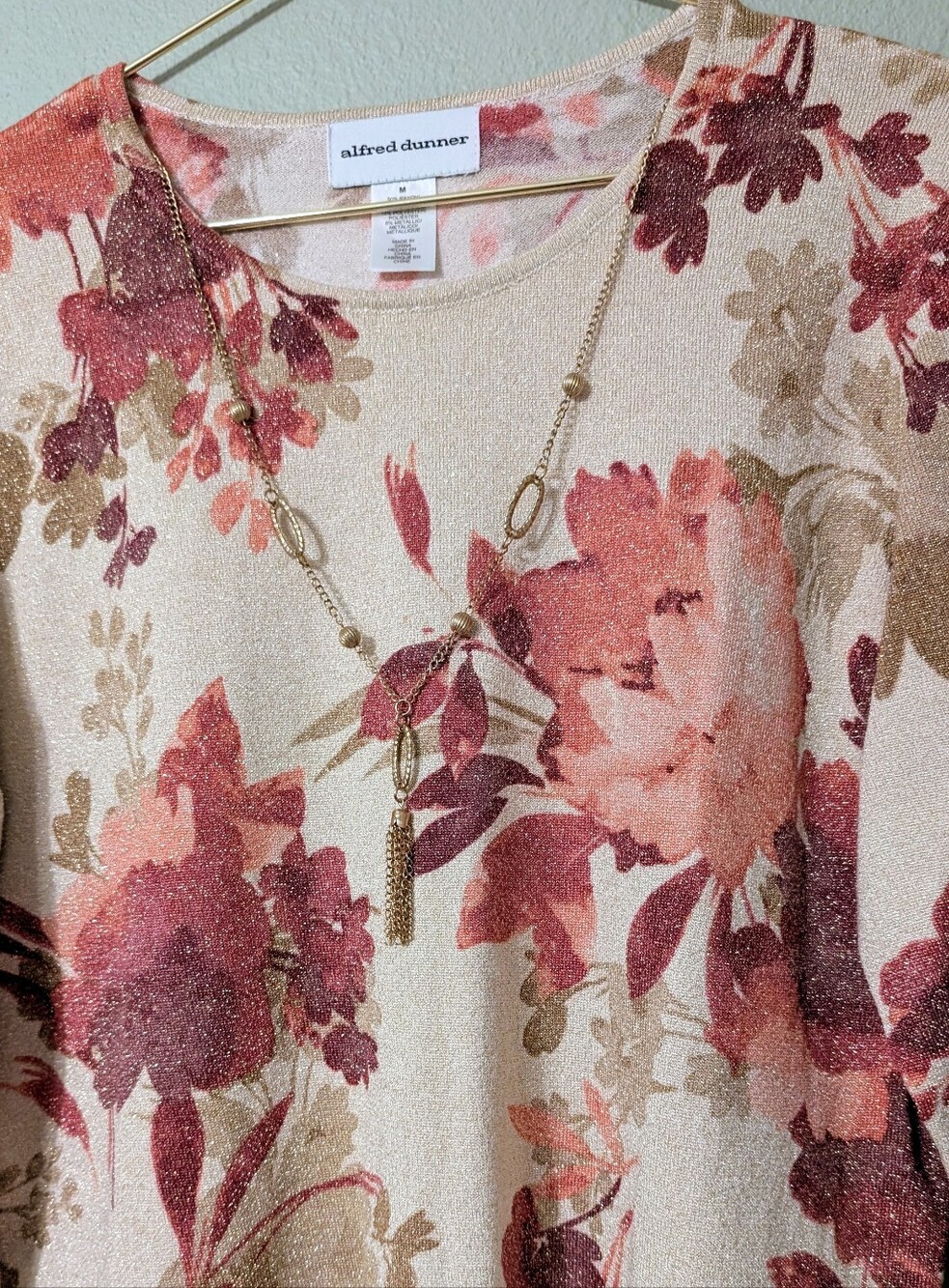 Alfred Dunner Mulberry Street Floral Shimmer Printed Sweater Size Medium NWT